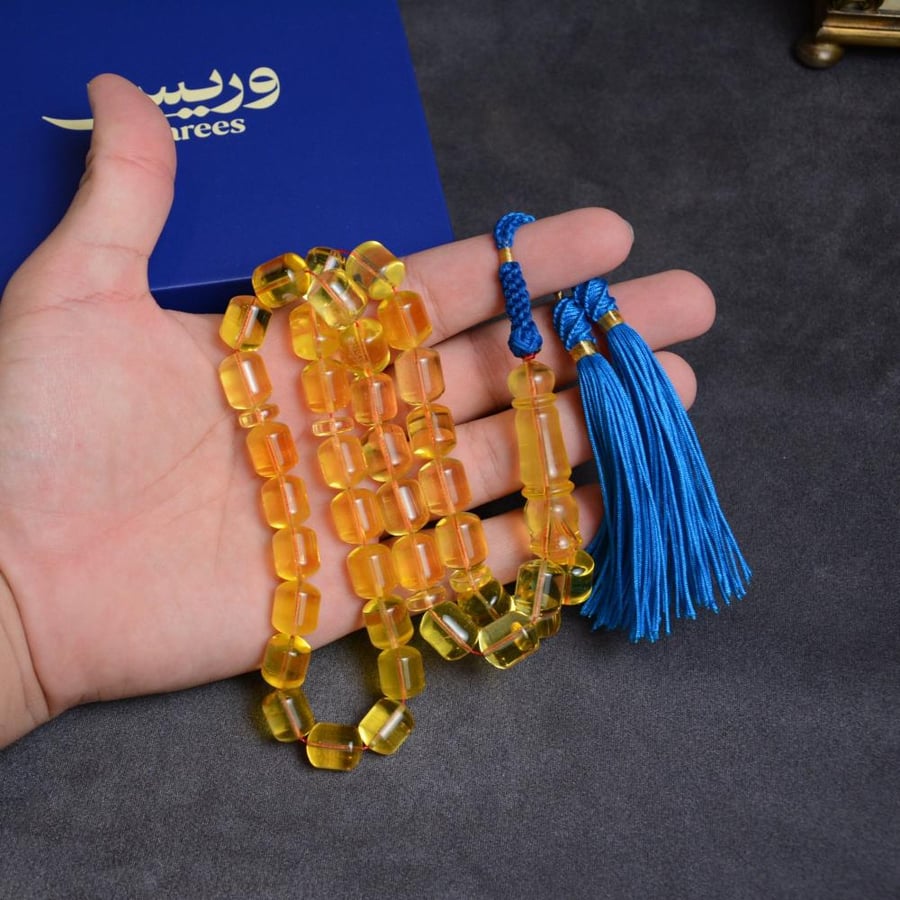 سبحة كهرمان طبيعي شفاف