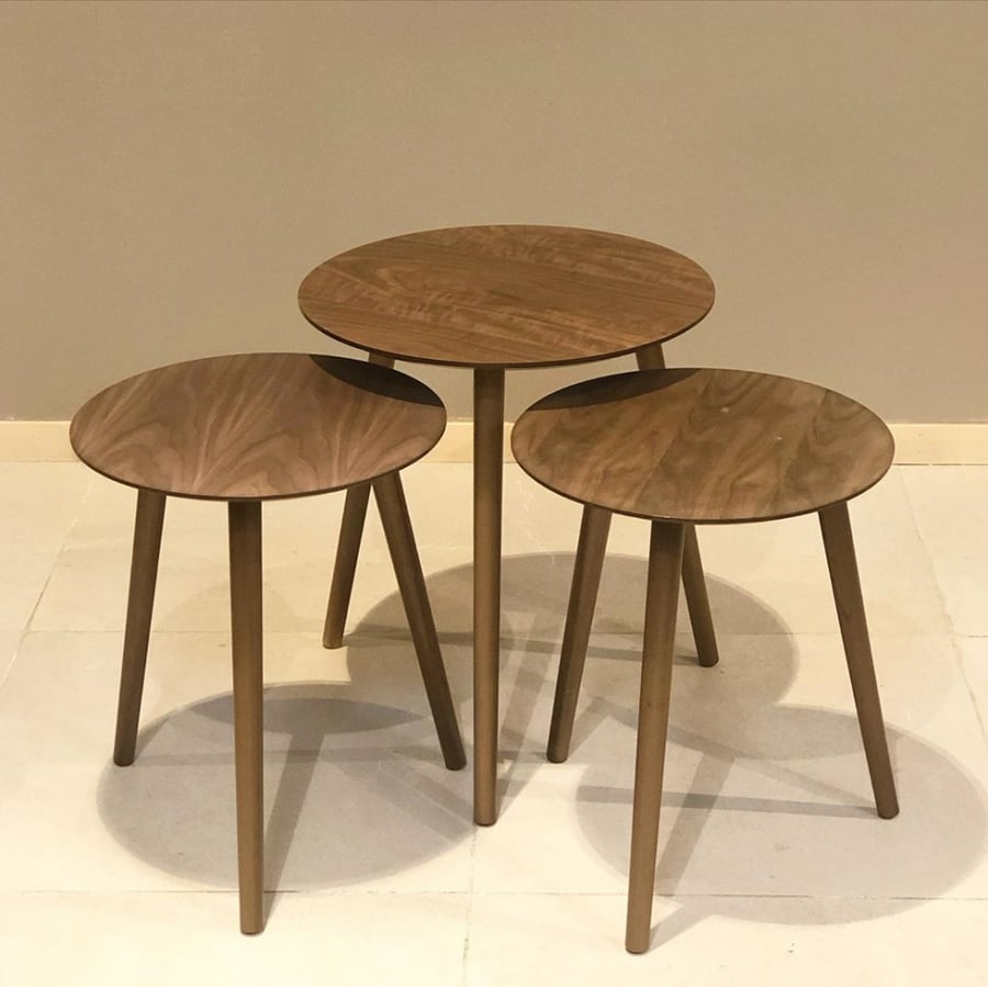 Set of 3 brown wooden tables