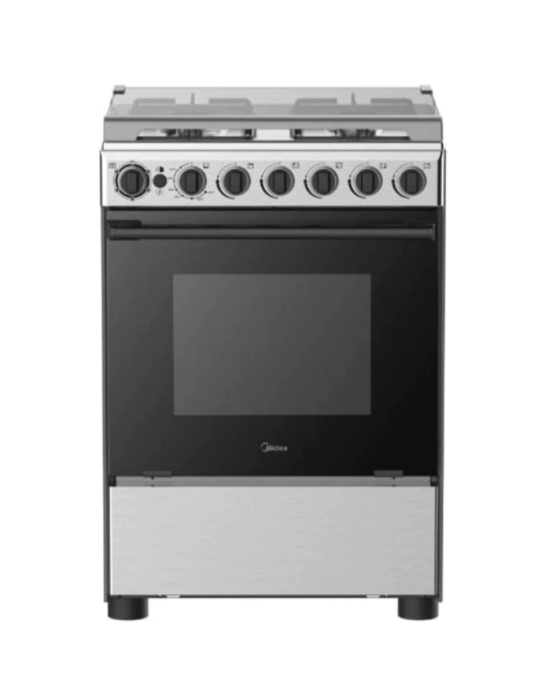فرن ميديا، غاز 4 عين، 60*60 سم، مؤقت، شواية، استيل - 24BMG4G057