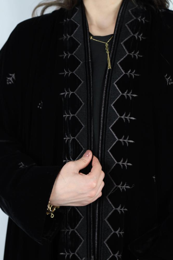 Velvet abaya double flared embroidered