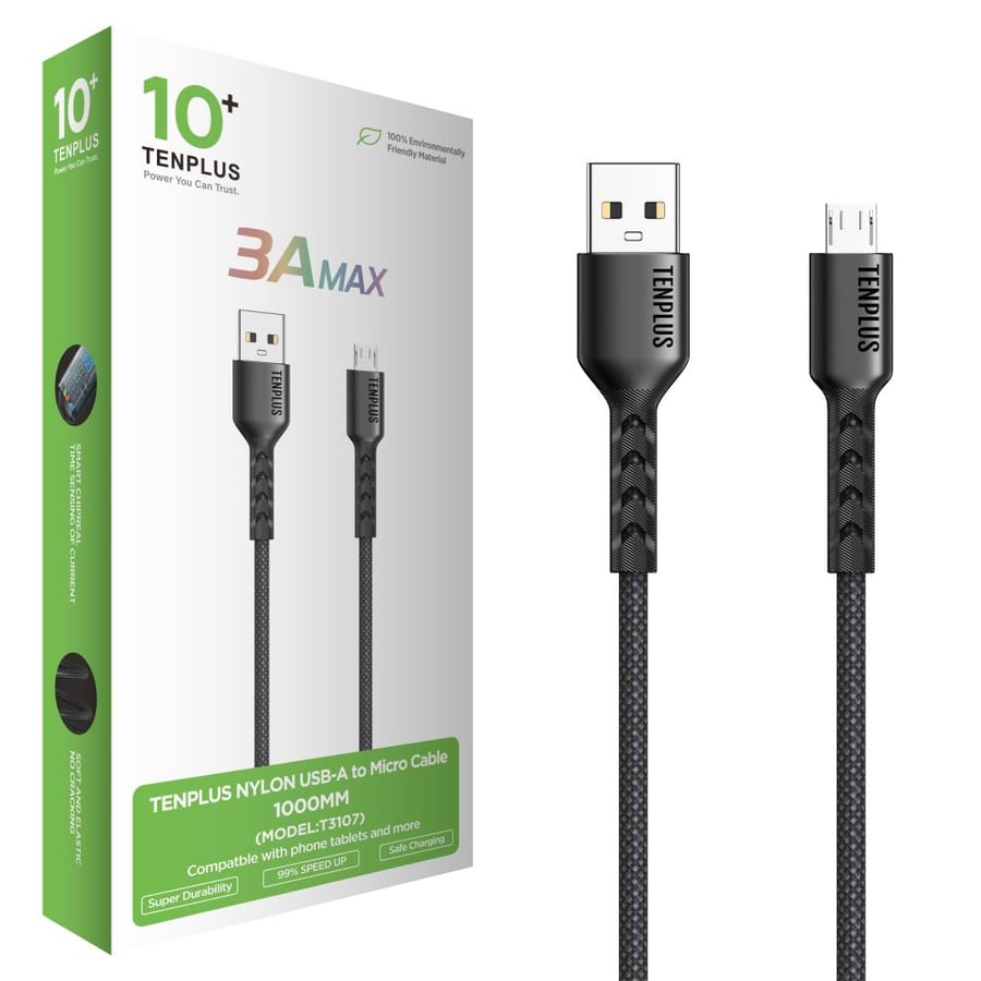 كيبل شحن مايكرو الى USB قماش من تن بلس ضمان عشر سنوات