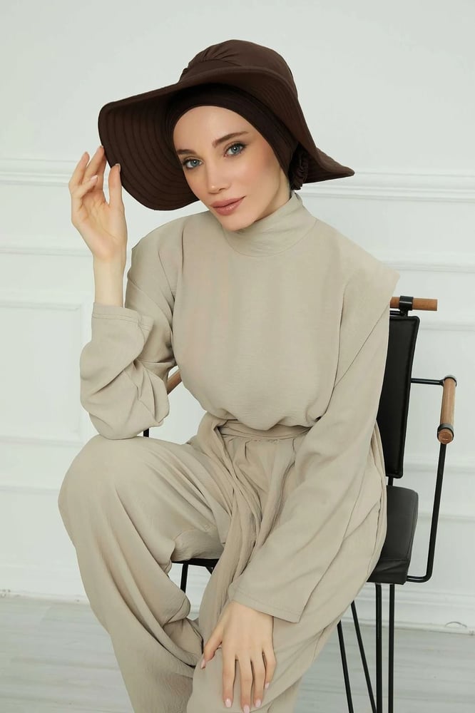 Beach Hijab with Turban- Dark brown