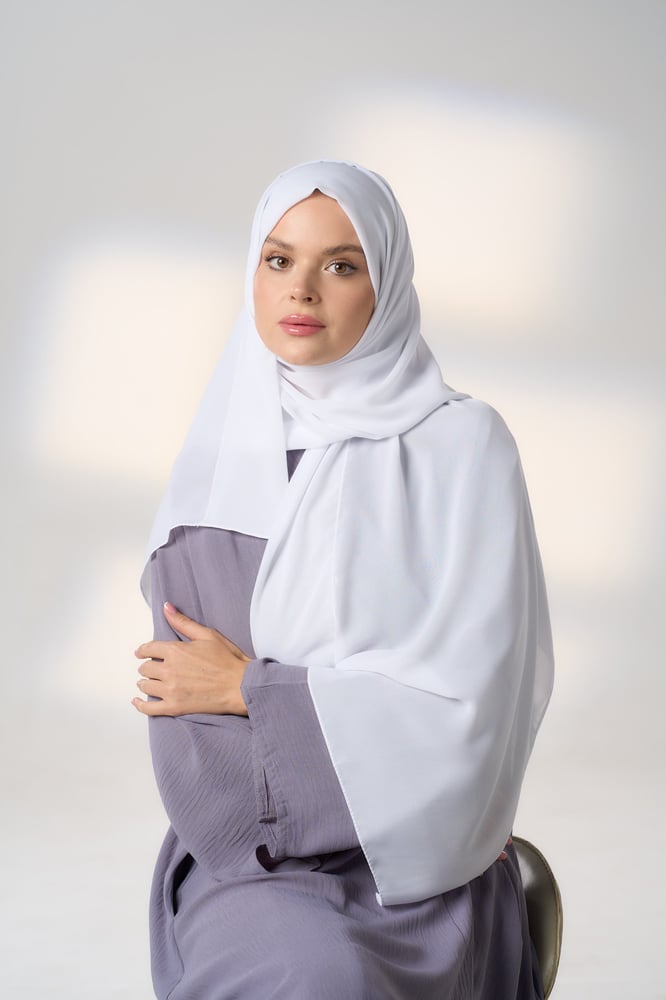 Korean Hijab with mask and forehead line - White