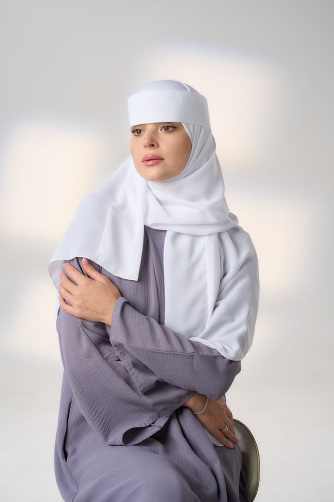Korean Hijab with mask and forehead line - White