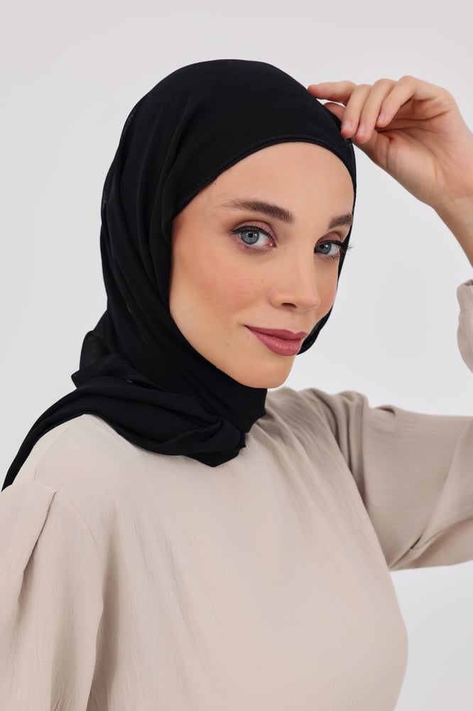 توربان شيفون مع قبعة داخلية-اسود