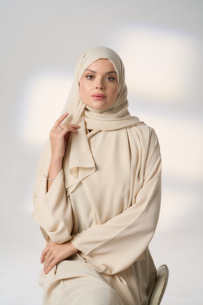 طقم طرحة ونقاب-بيج