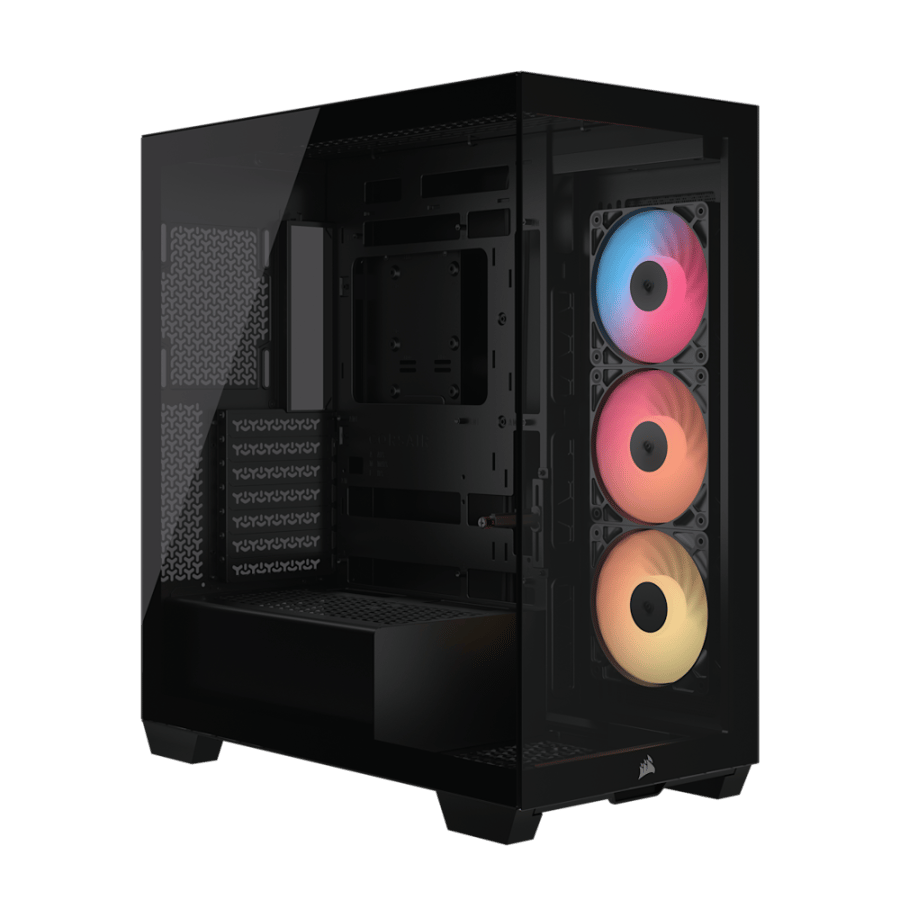 كيس ألعاب CORSAIR بزجاج مقسّى مزدوج وثلاث مراوح ARGB - أسود