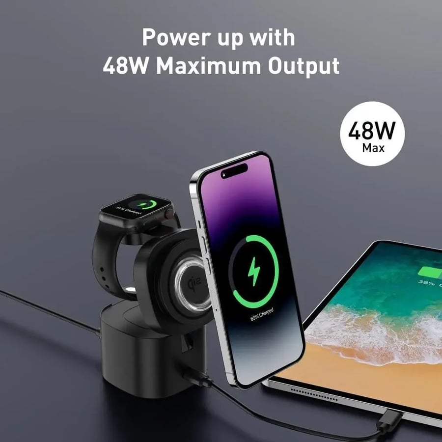 Joda - 4 in 1 charger for Apple Watch + AirPods + iPhone + Type-C port - Black