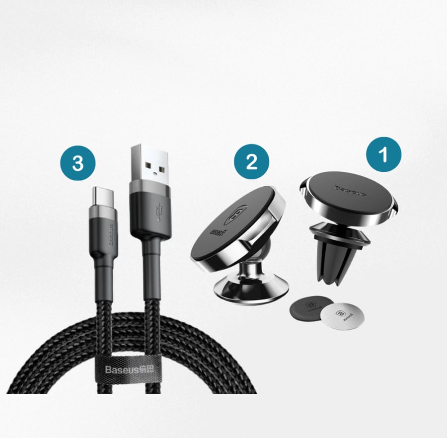 Beesus 3 in 1 offer - Magnetic dashboard stand + Magnetic air conditioner vent stand for the car + USB to Type C cable 66W