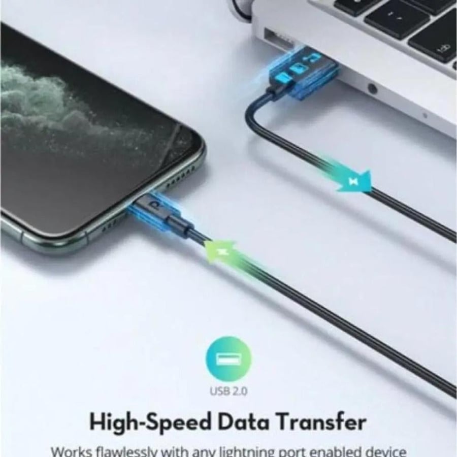 راف باور - كيبل شحن ومزامنة USB إلى لايتننج بطول 1 متر , معتمد من آبل ويتحمل أكثر من 10000 ثنية - أسود