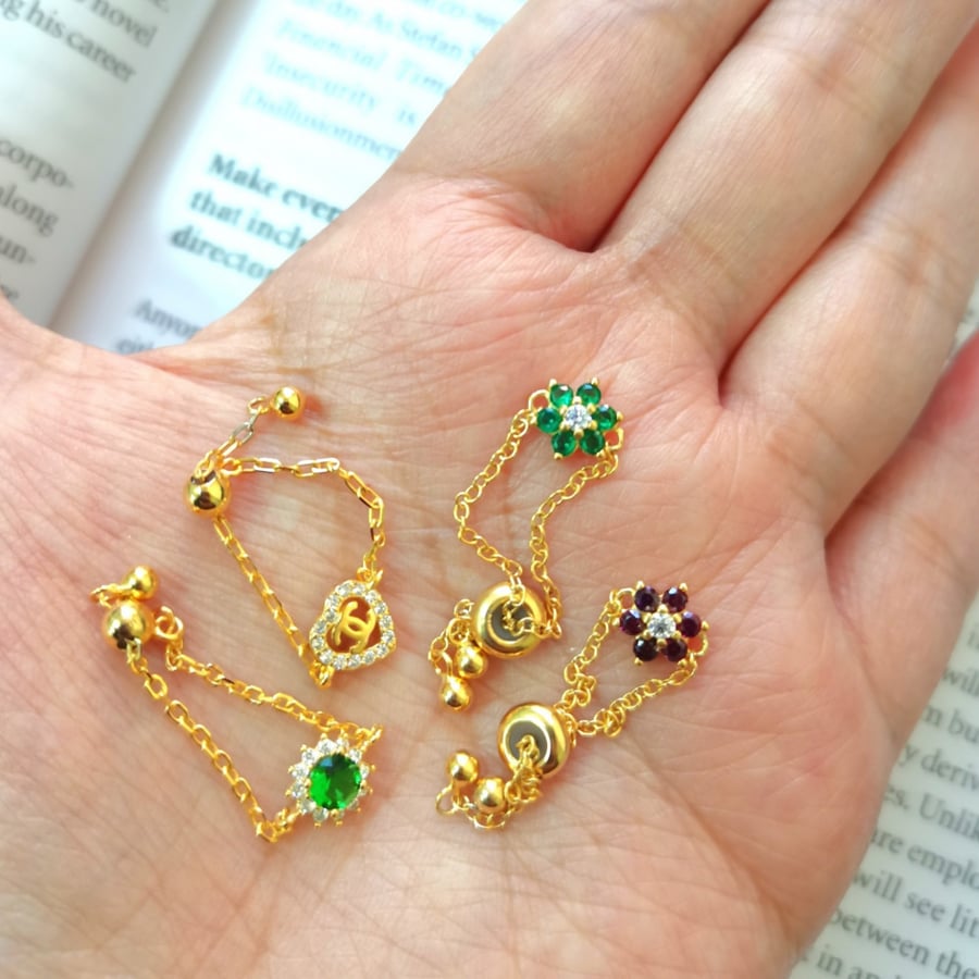 Pure silver gold plated chain rings