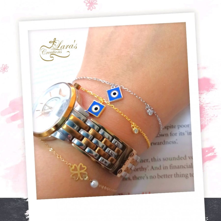 Pure silver /silver gold plated square eye bracelet