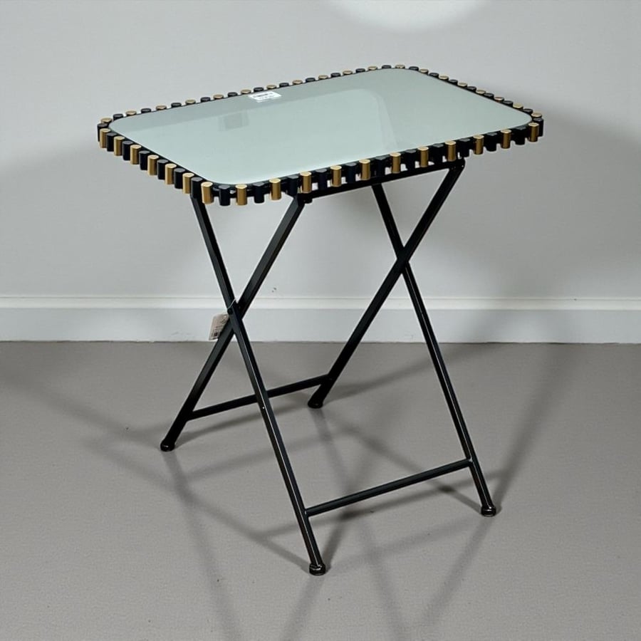 طاولة خدمة زجاجية قابلة للطي 50 × 35 سم - أسود وذهبي