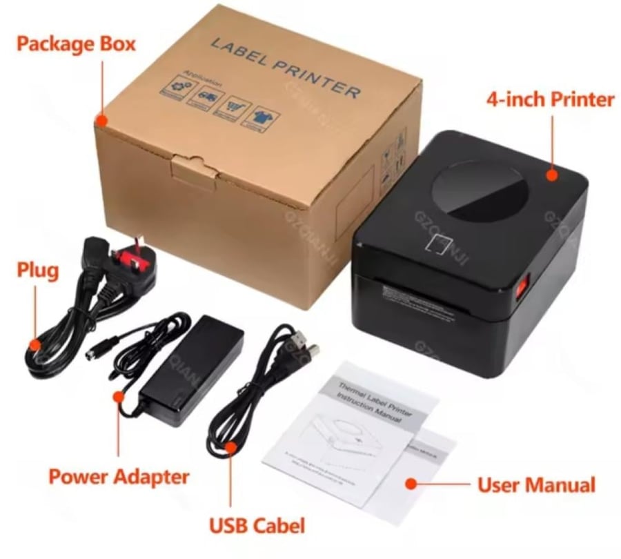 طابعة ملصقات بوليصات حرارية منفذ USB +  واي فاي