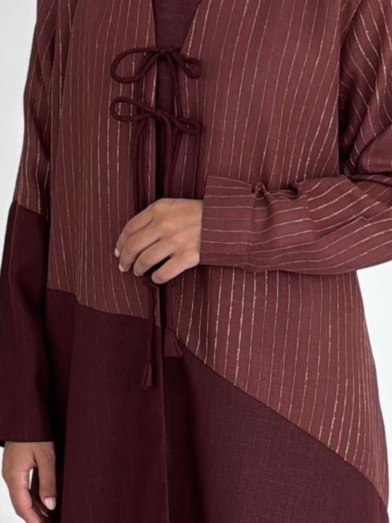 Linen Burgundy Abaya - R08