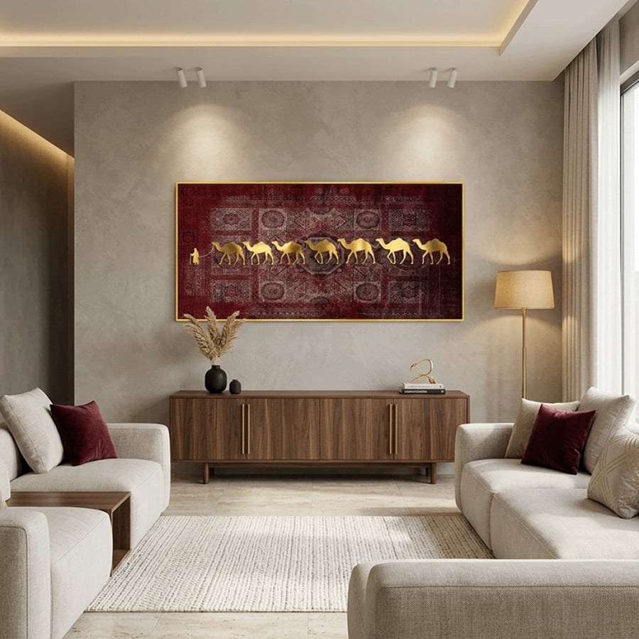 جمال ذهبية - لوحات جدارية تصميم سجاد وجمال مع ورق الذهب