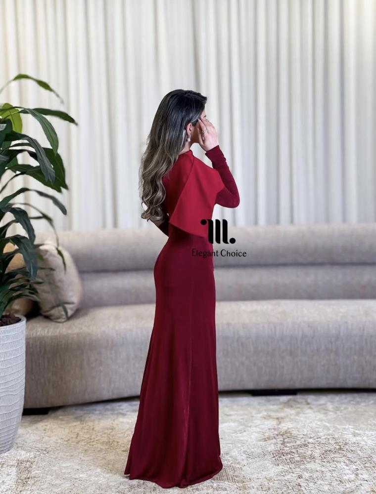 فستان سهره احمر طويل ( 208#)