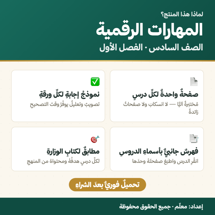 أوراق عمل المهارات الرقمية — الصف السادس الابتدائي · الفصل الأول ١٤٤٨هـ