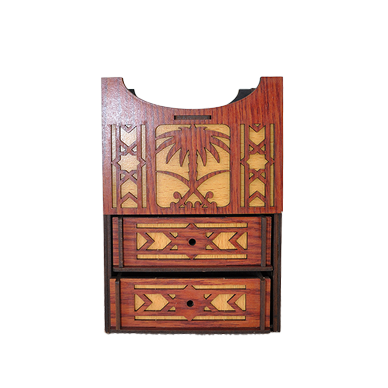 مبخرة شكل سيفين ونخلة لون بني خشب مع ادراج تخزين 16*12 سم