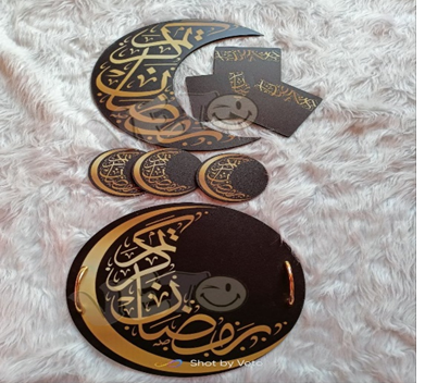 طقم صينية وهلال قاعدة لتقديم المأكولات و قواعد مشروبات (12 قطعة)