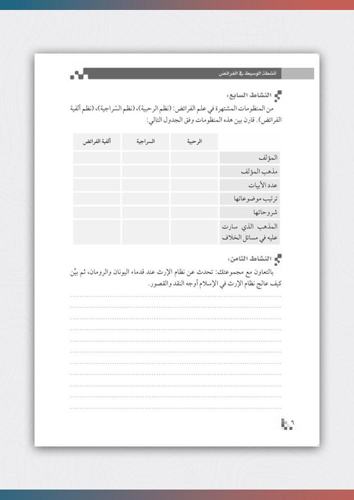 كتاب أنشطة الوسيط في الفرائض (ورقي)