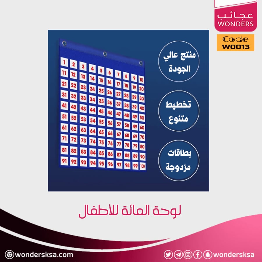 لوحة المائة للأطفال لتعليم العد والأرقام في الرياضيات