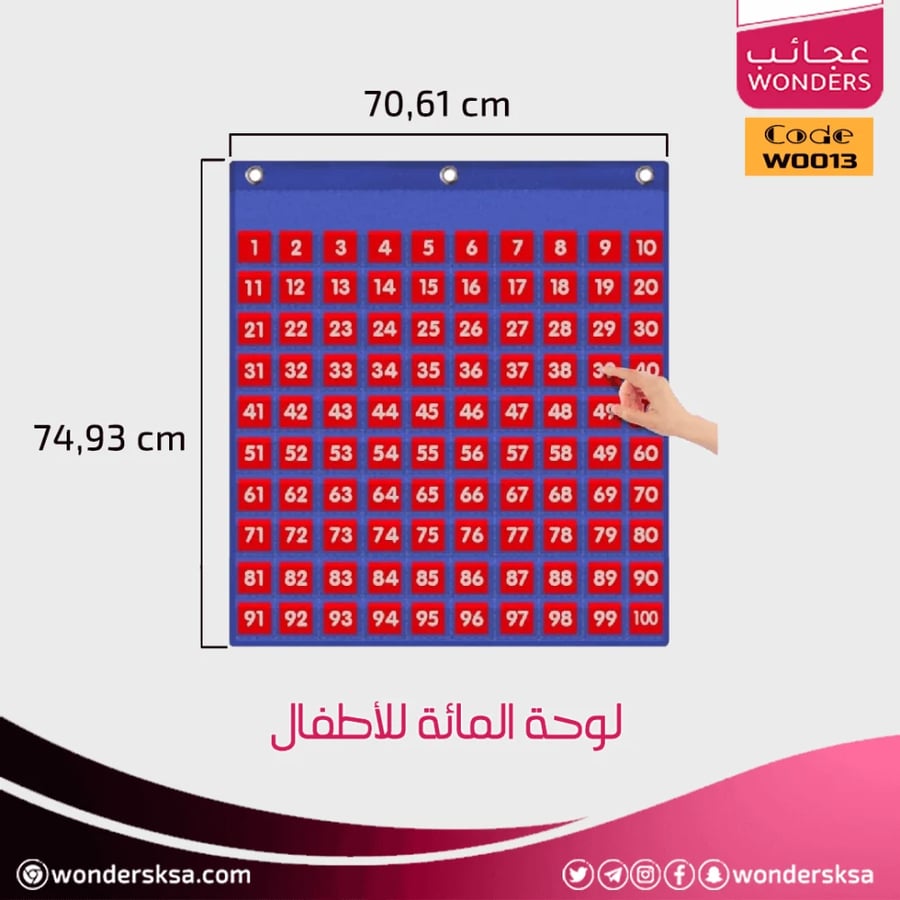 لوحة المائة للأطفال لتعليم العد والأرقام في الرياضيات
