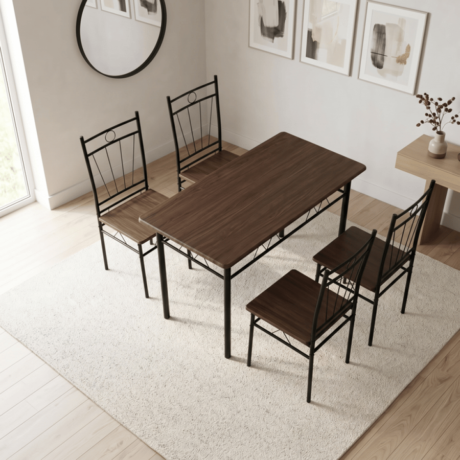 طقم طاولة طعام مع 4 كراسي بتصميم انيق - بني