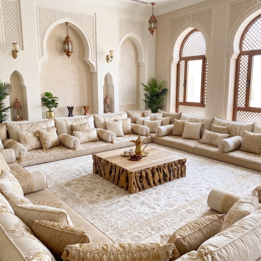 طقم طاولات للمعيشة من الخشب الطبيعي بتصميم عصري – بيج