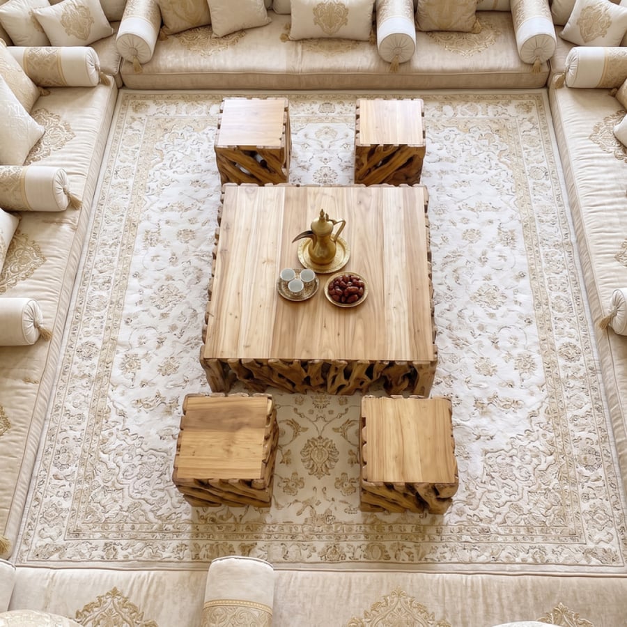طقم طاولات للمعيشة من الخشب الطبيعي بتصميم عصري – بيج