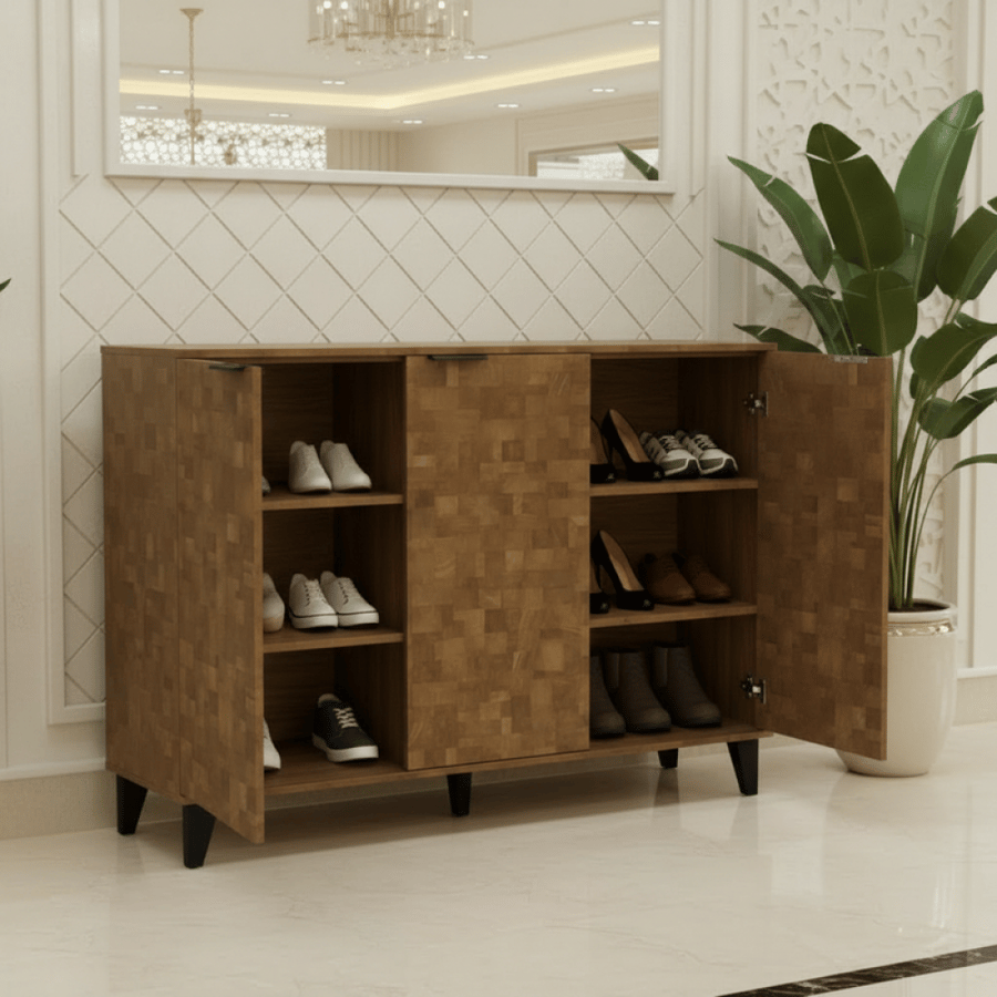 دولاب أحذية 3 أبواب بني – أناقة طبيعية ودفء في التصميم