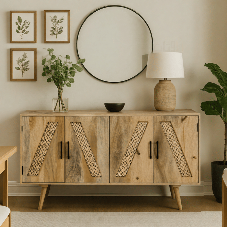 طاولة بوفيه متعددة الألوان من الخشب الصلب بفن هندي أصيل 180×45×85 سم