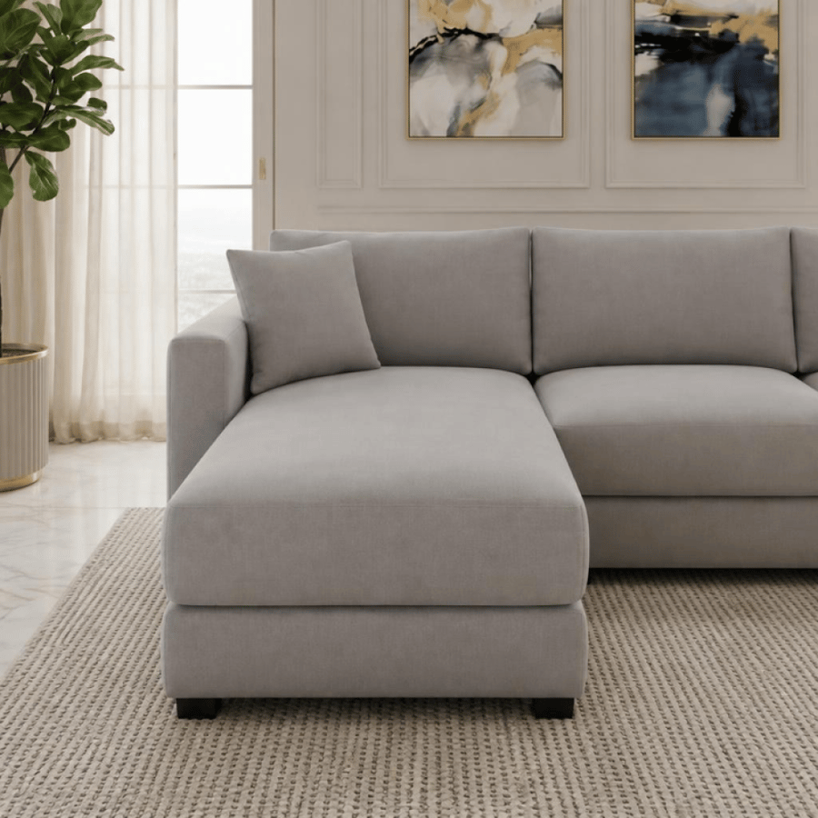 كنبة حرف L بتصميم عصري يناسب غرفة المعيشة-رمادي