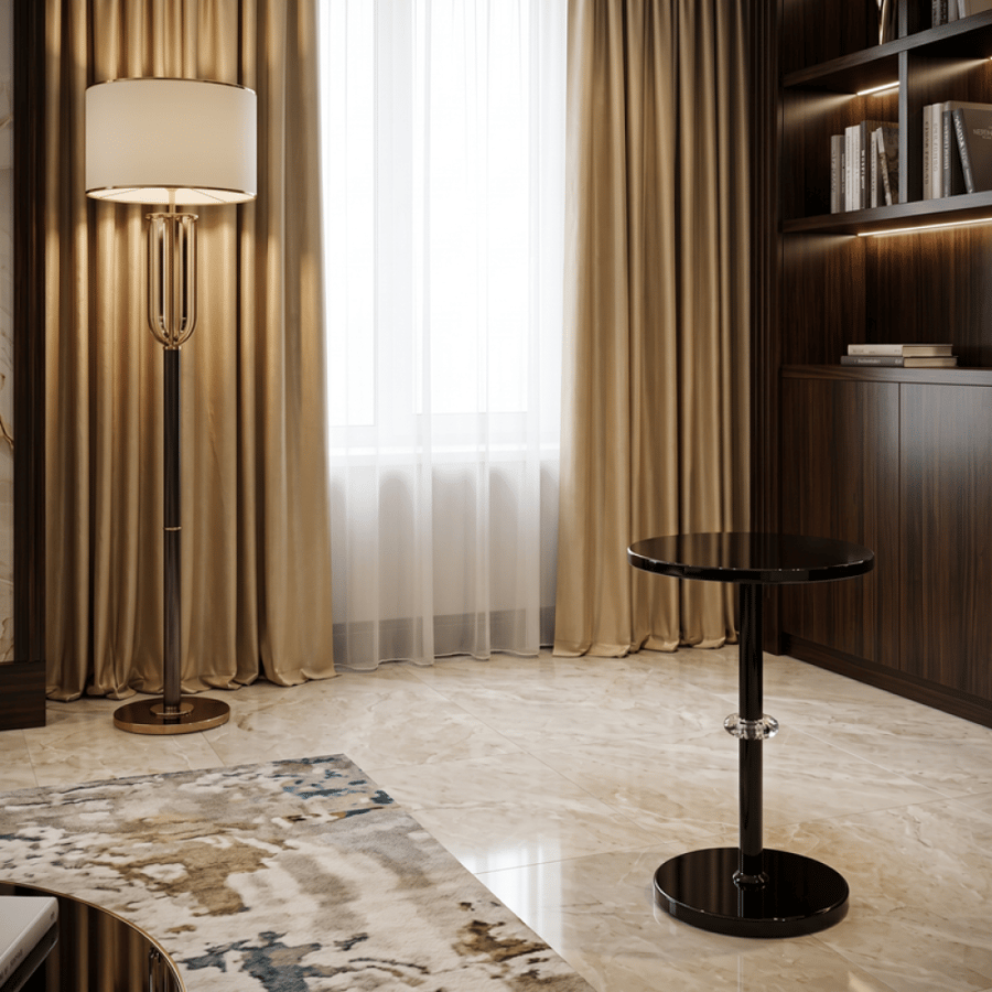 طاولة خدمة دائرية رخامية بتصميم أنيق-اسود