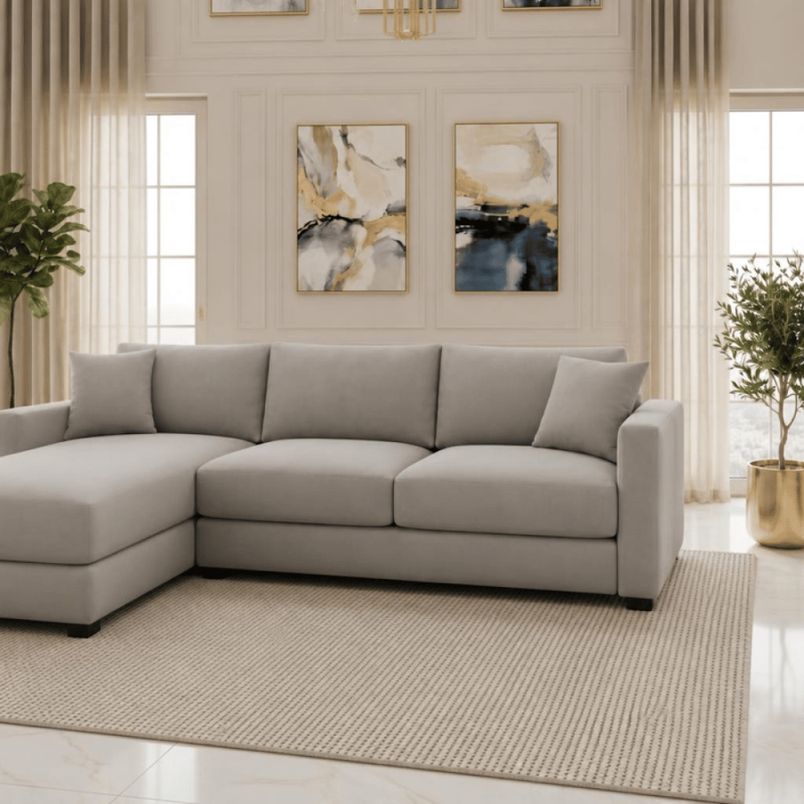كنبة حرف L بتصميم عصري يناسب غرفة المعيشة-رمادي