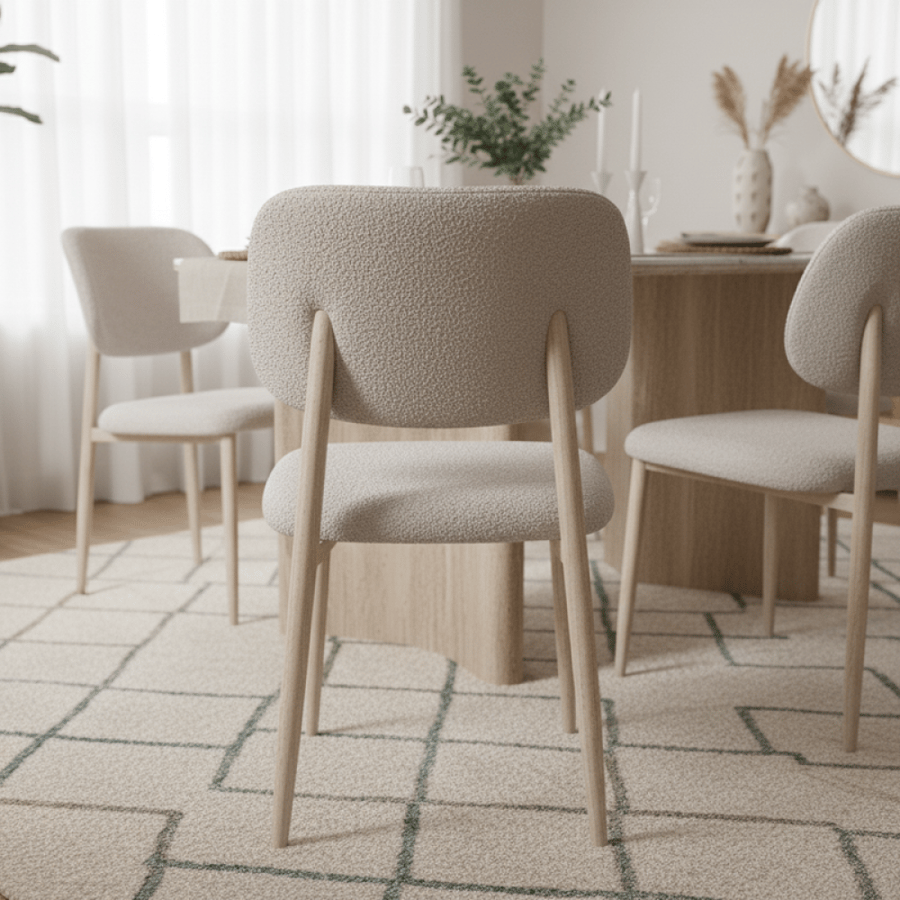 طاولة طعام سيراميك مع 6 كراسي – تصميم عصري بشكل بيضاوي