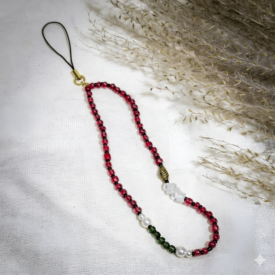 Mobile phone pendant - Maroon and Olive