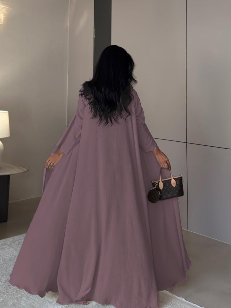 عباية تربل كلوش كريب أمريكي  بنفسجي فاتح