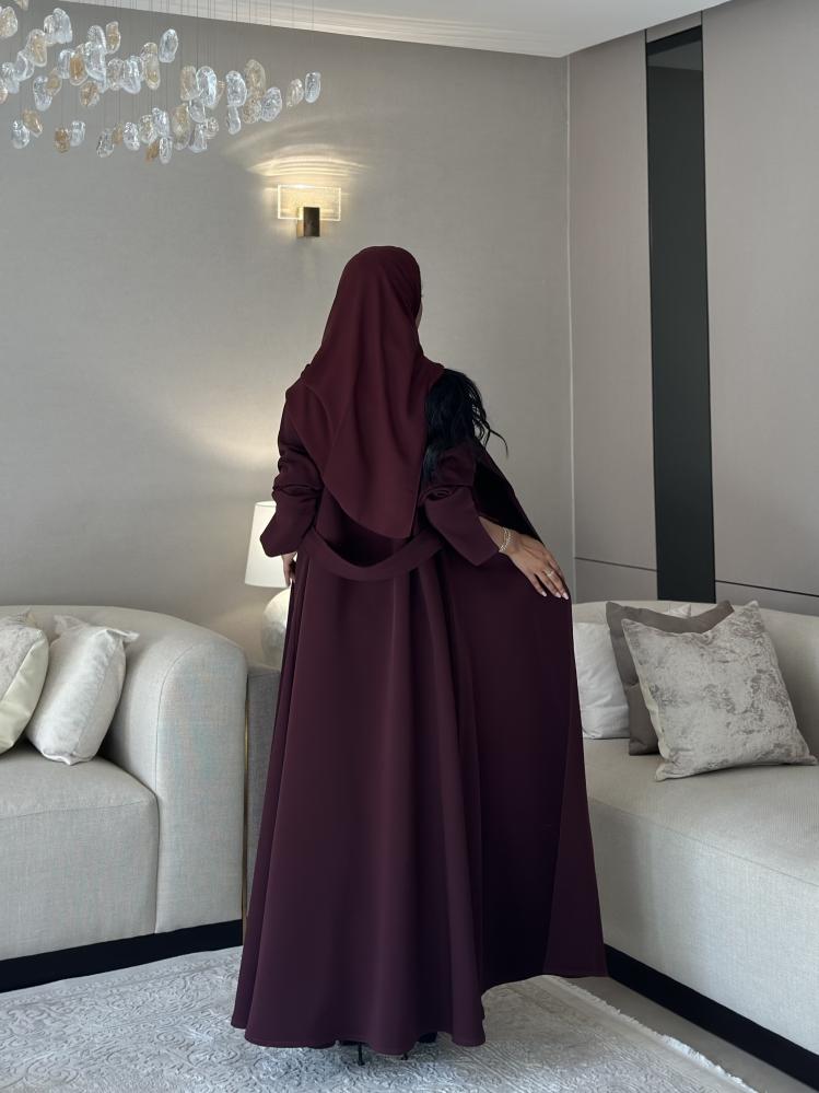 A-line abaya in burgundy crepe
