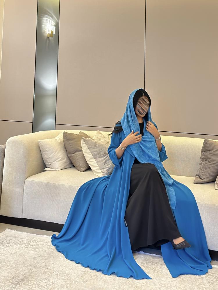 عباية لنن دبل كلوش مع طرحة مشجر