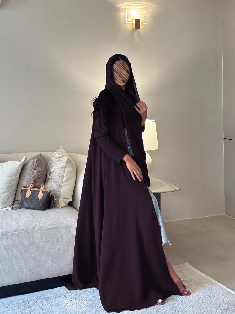 عباية تربل كلوش كريب أمريكي  بنفسجي غامق