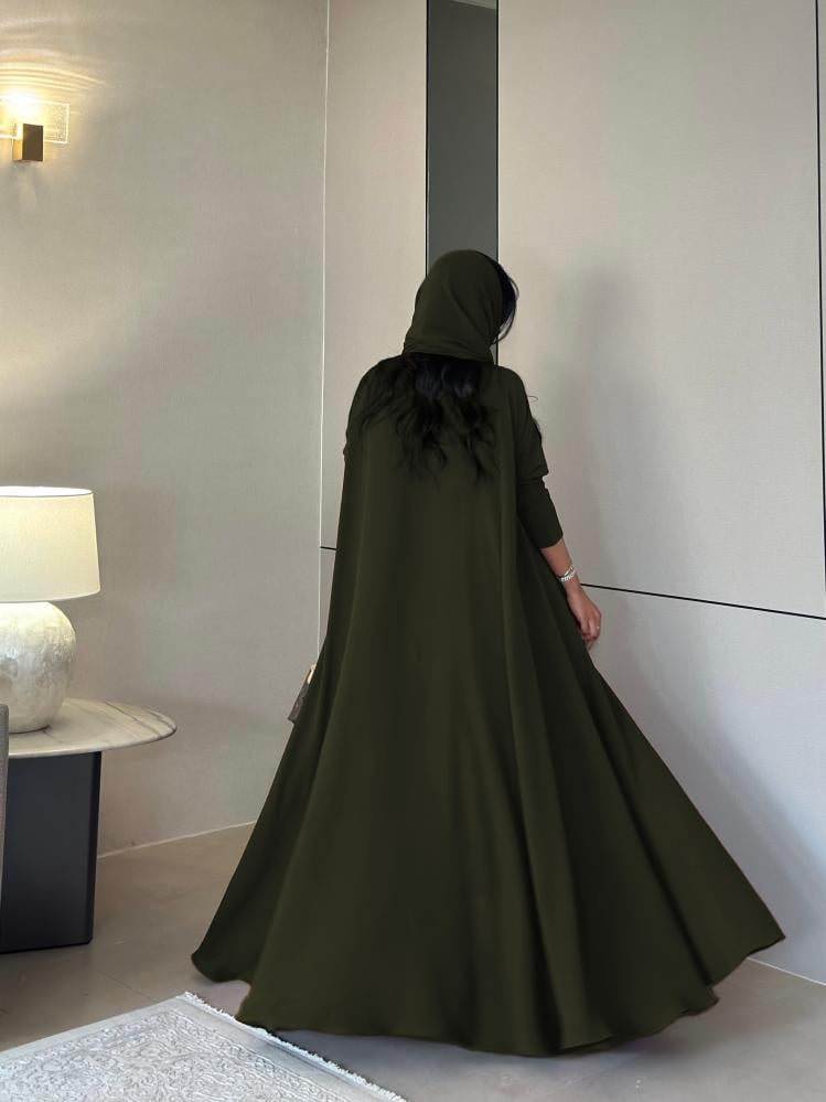 عباية تربل كلوش كريب أمريكي زيتي