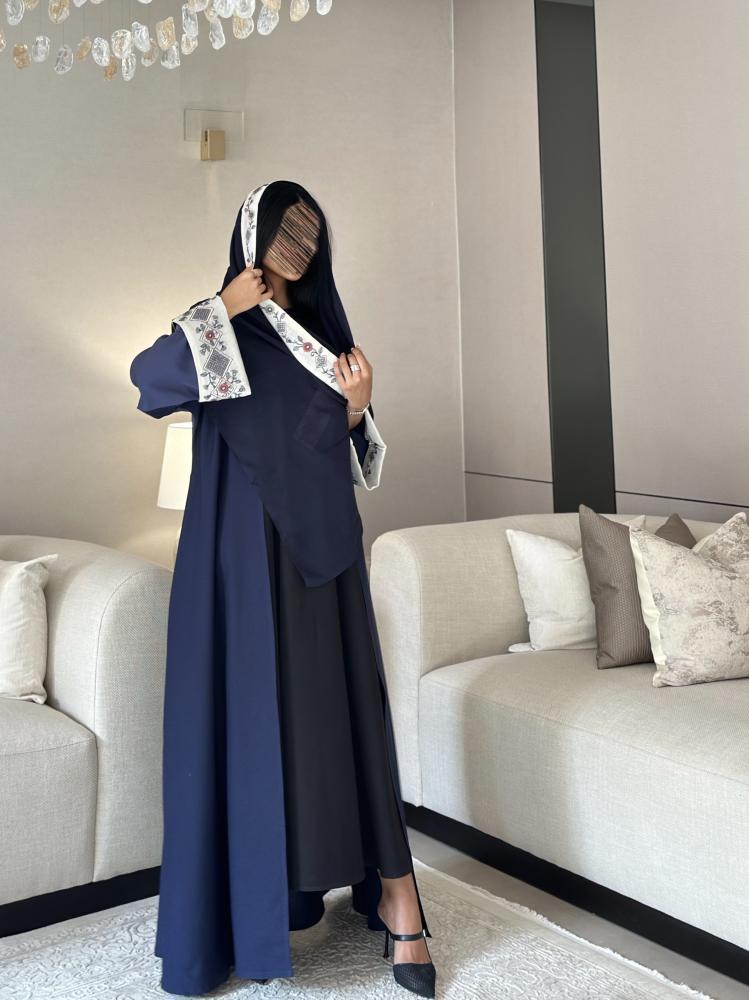 Cotton abaya navy and blue wide with embroidered Indian sleeves