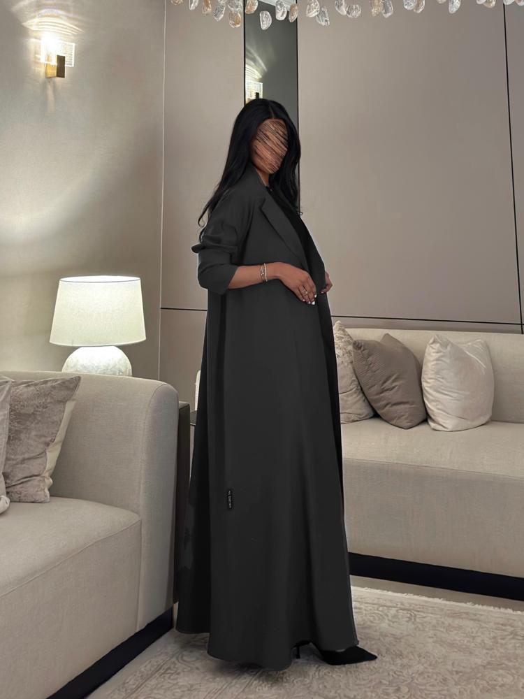 Unlined gray linen blazer abaya, semi-oversized fit