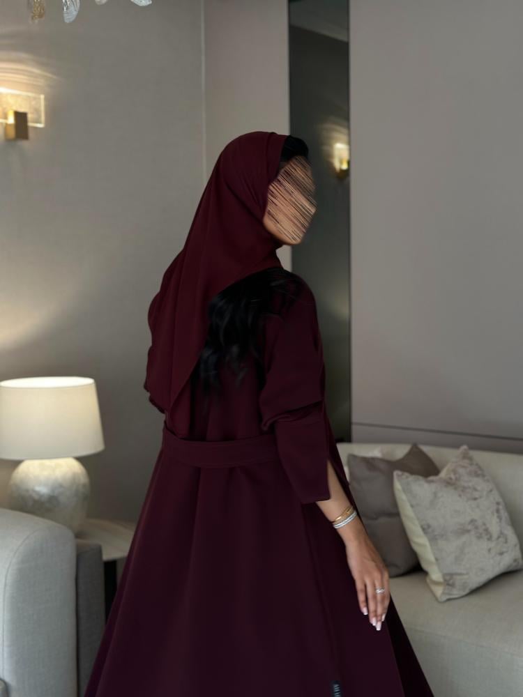 A-line abaya in burgundy crepe