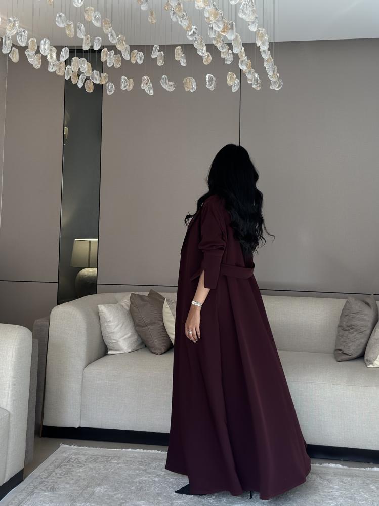 A-line abaya in burgundy crepe