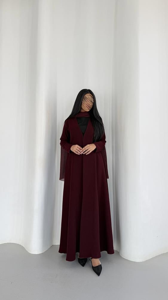 عباية كريب سيراميك عنابي نص كلوش
