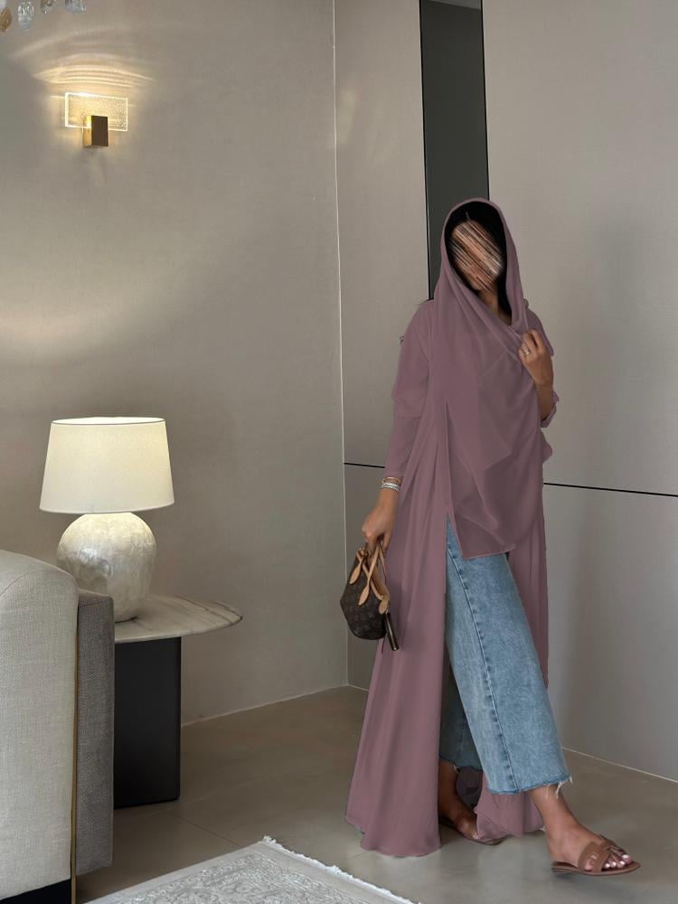 عباية تربل كلوش كريب أمريكي  بنفسجي فاتح