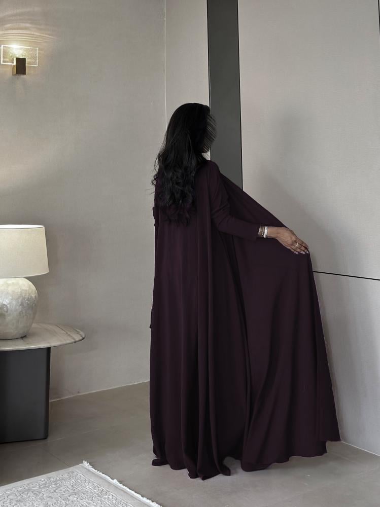 عباية تربل كلوش كريب أمريكي  بنفسجي غامق