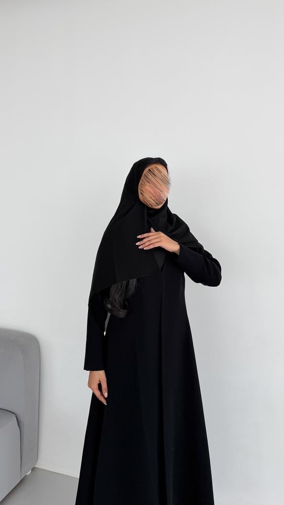 عباية كريب سيراميك اسود نص كلوش